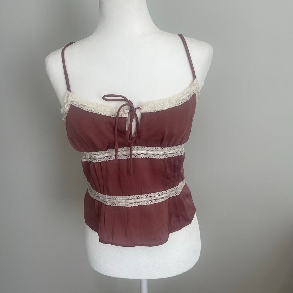 Aeropostale Satin Lace Trim  Babydoll Cami  Sz M  Adjustable Straps